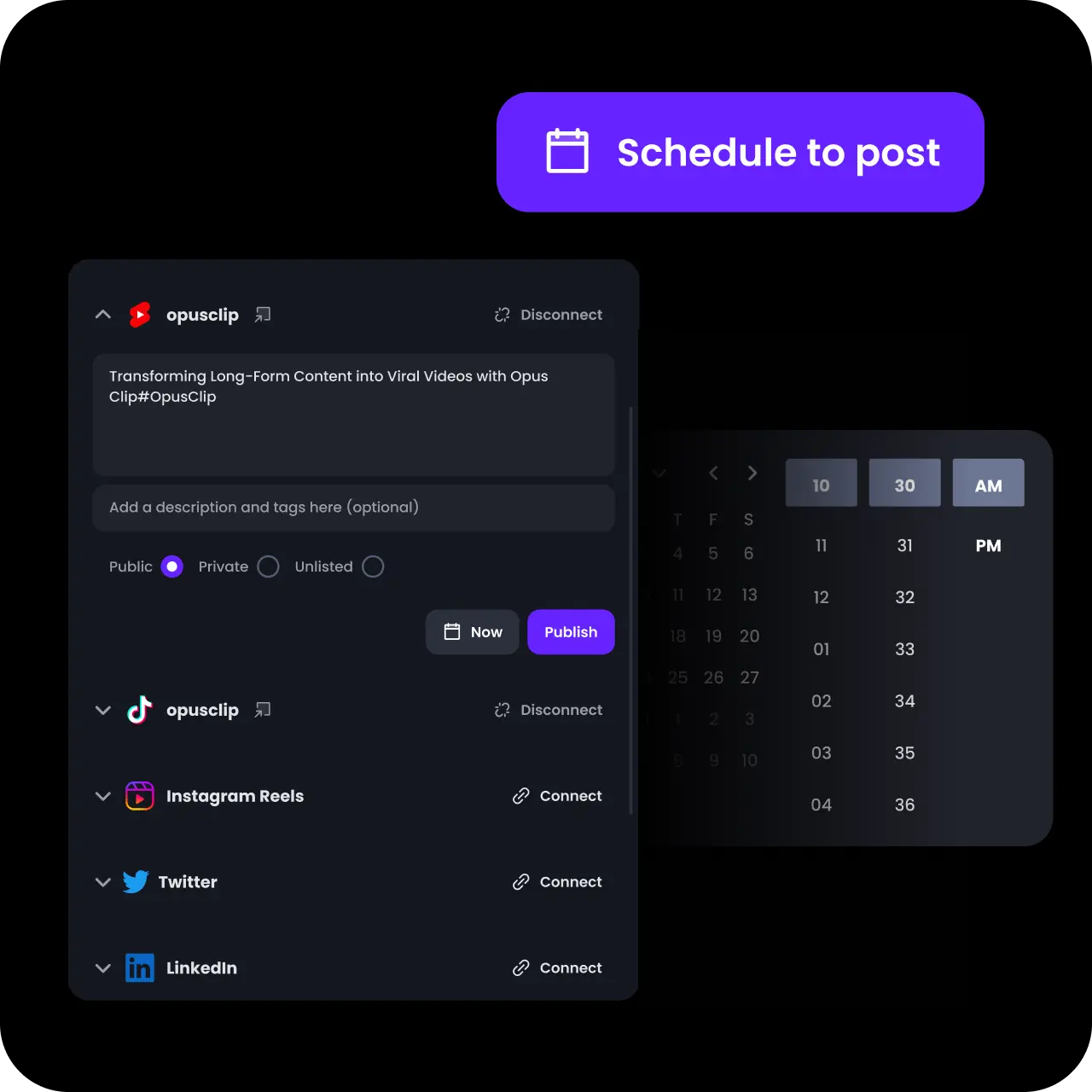 Post to 4+ channels in one click and get personalized analytics